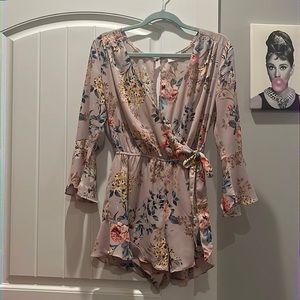 Pink Lily floral wrap romper